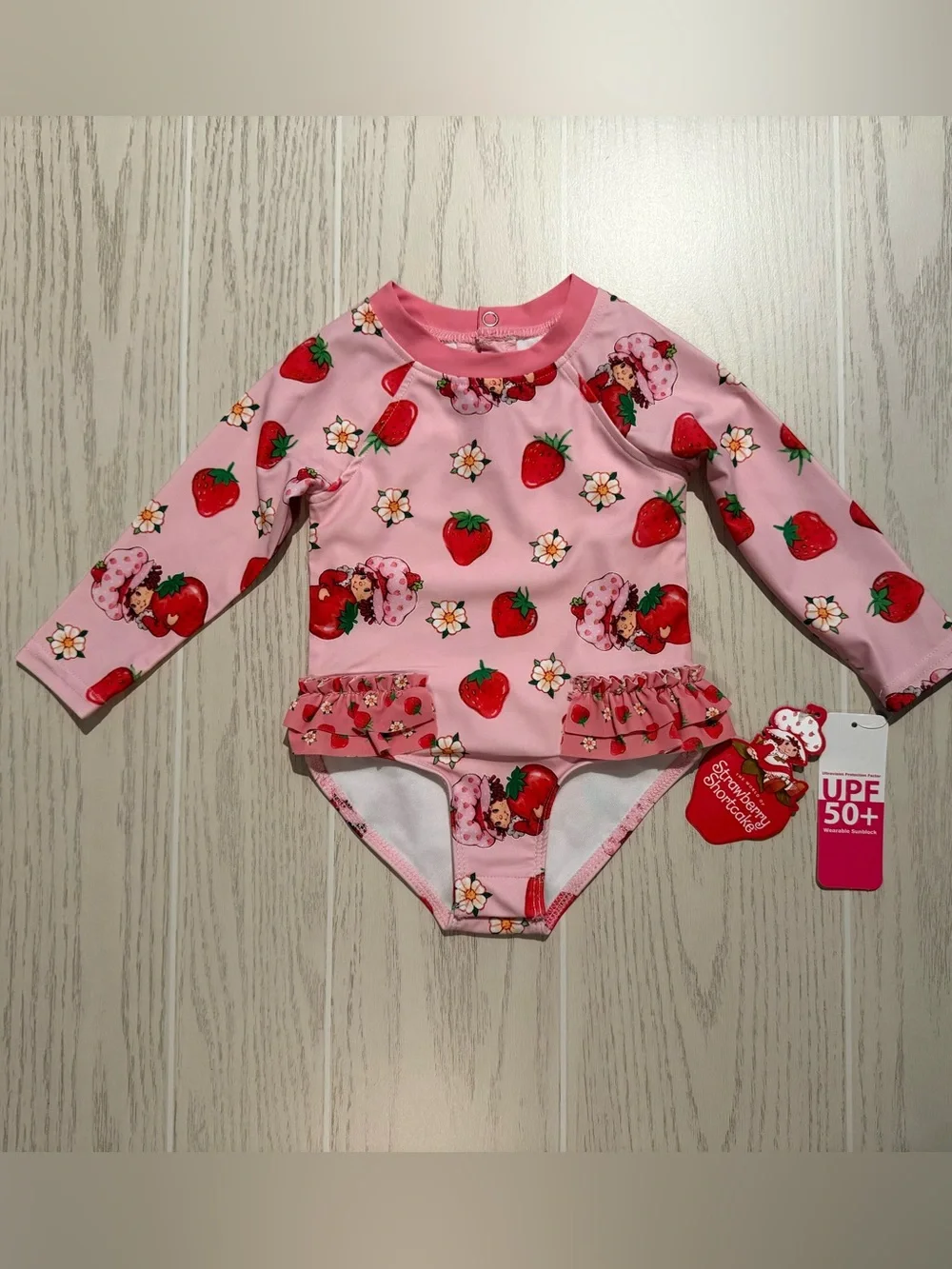 Strawberry Shortcake Girls 12M Pink UPF 50 Rash Guard Swimsuit NWT